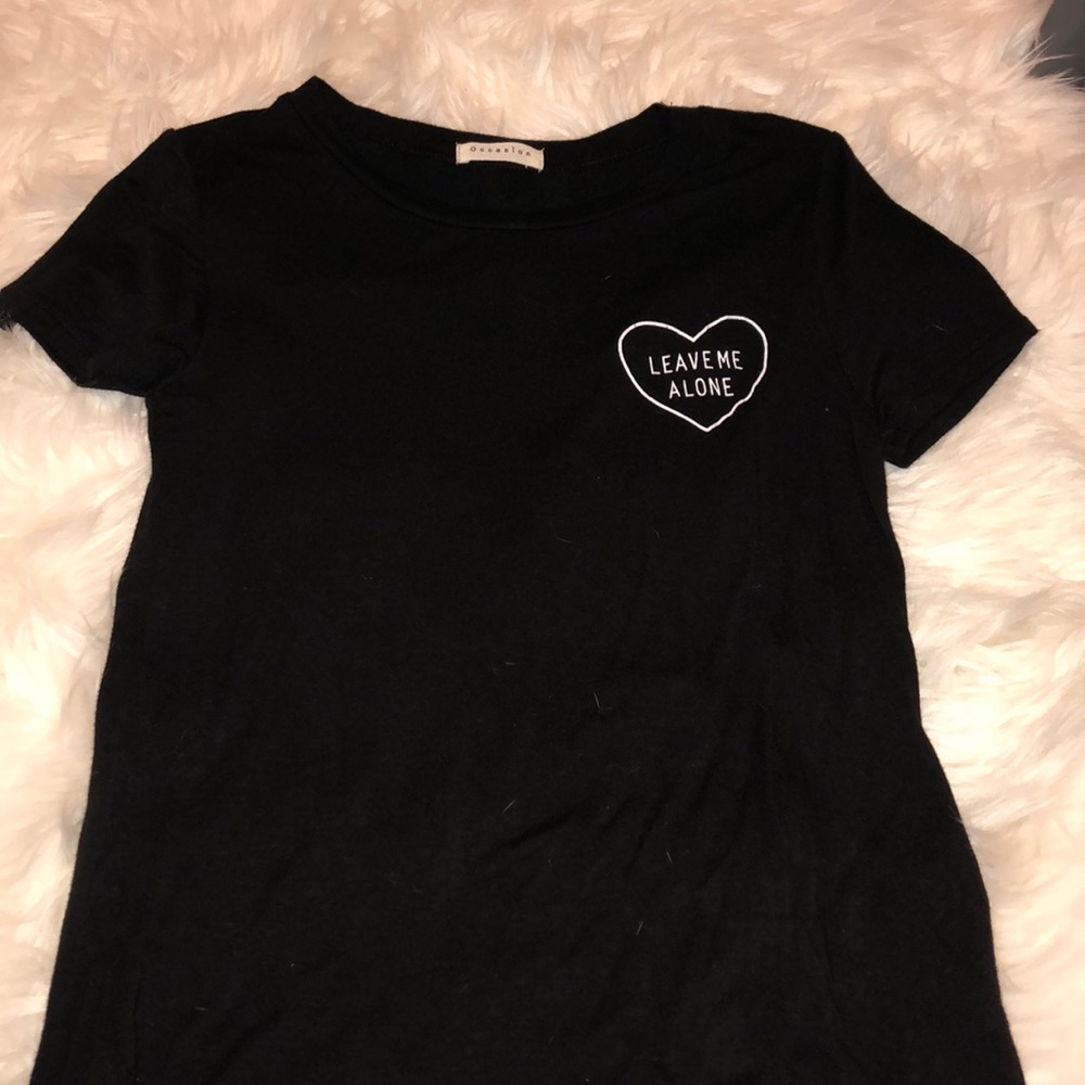 black “leave me alone tee”